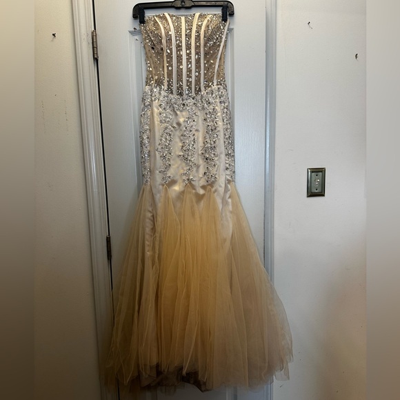 Jovani Strapless Beaded Champagne Mermaid Gown *Prom *Bridal - Picture 6 of 13